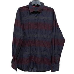 Visconti Button Up Shirt Mens XL Blue Red Ombre Floral Cotton Modal Statement